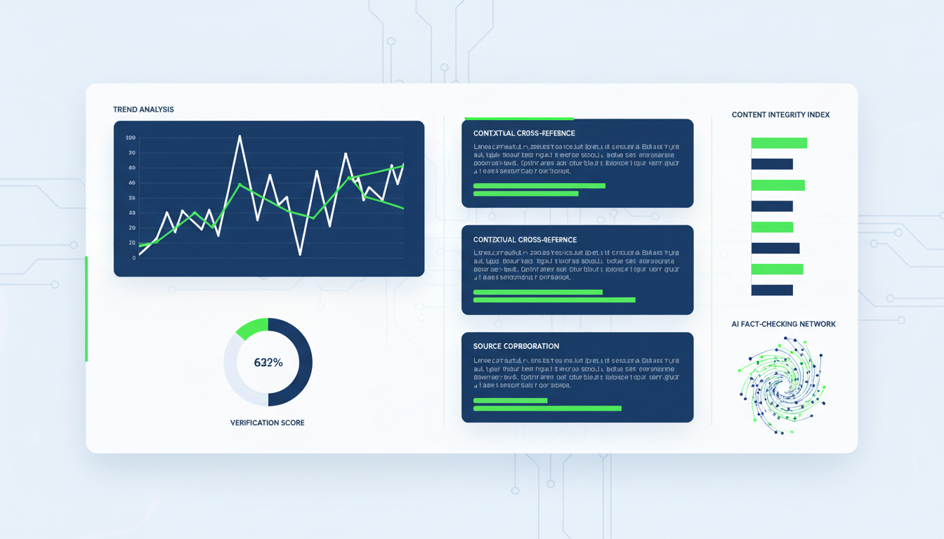 A dashboard mockup for the Authenix AI verification tool, showing abstract data visualizations and content analysis elements in a clean, modern interface.